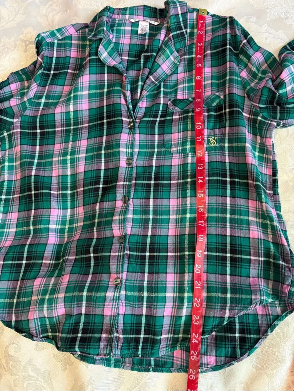 Victoria’s Secret Plaid Button Up Shirt XS -SM Metallic Thread Cotton Modal - Picture 10 of 10